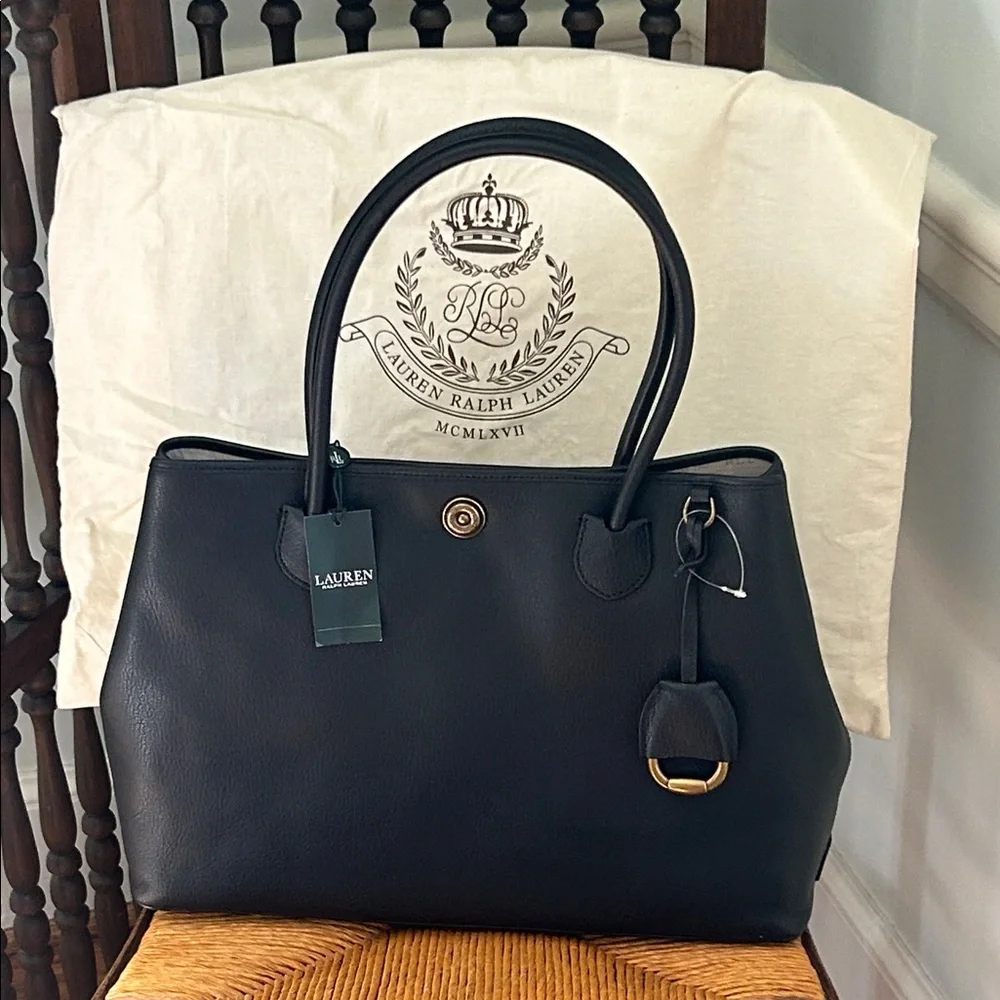 Ralph Lauren Millbrook Leather Bag Shoulder Bag Black Leather Large NEW