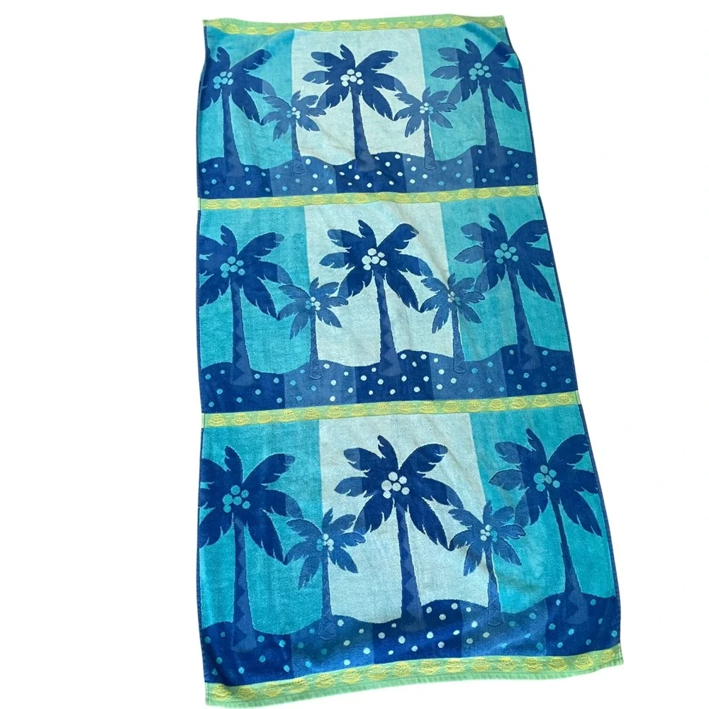Vintage Welspun Beach Towel 100% Cotton Blue Lime Green 70s Made‎ In India