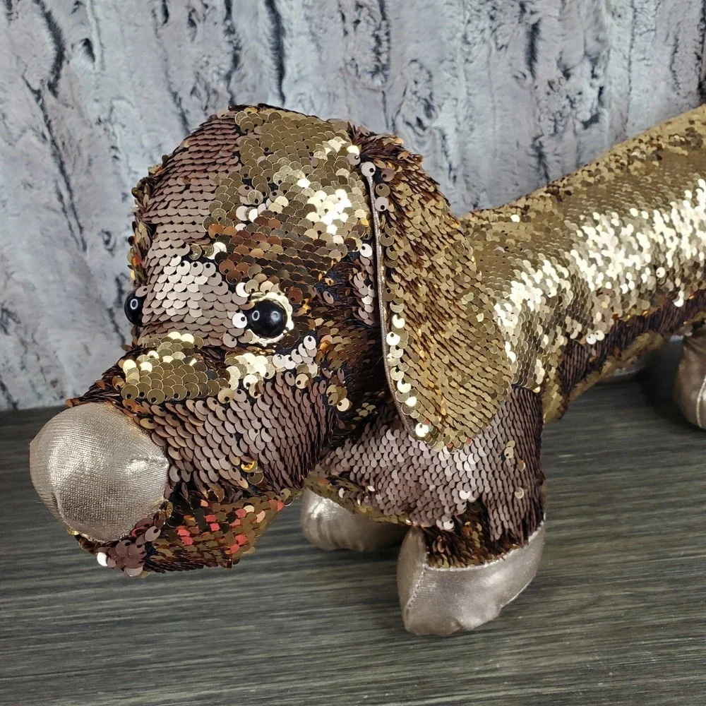 Dan Dee Metallic Flip‎ Sequin Daschund Wiener Plush Dog (BRONZE GOLD) 18