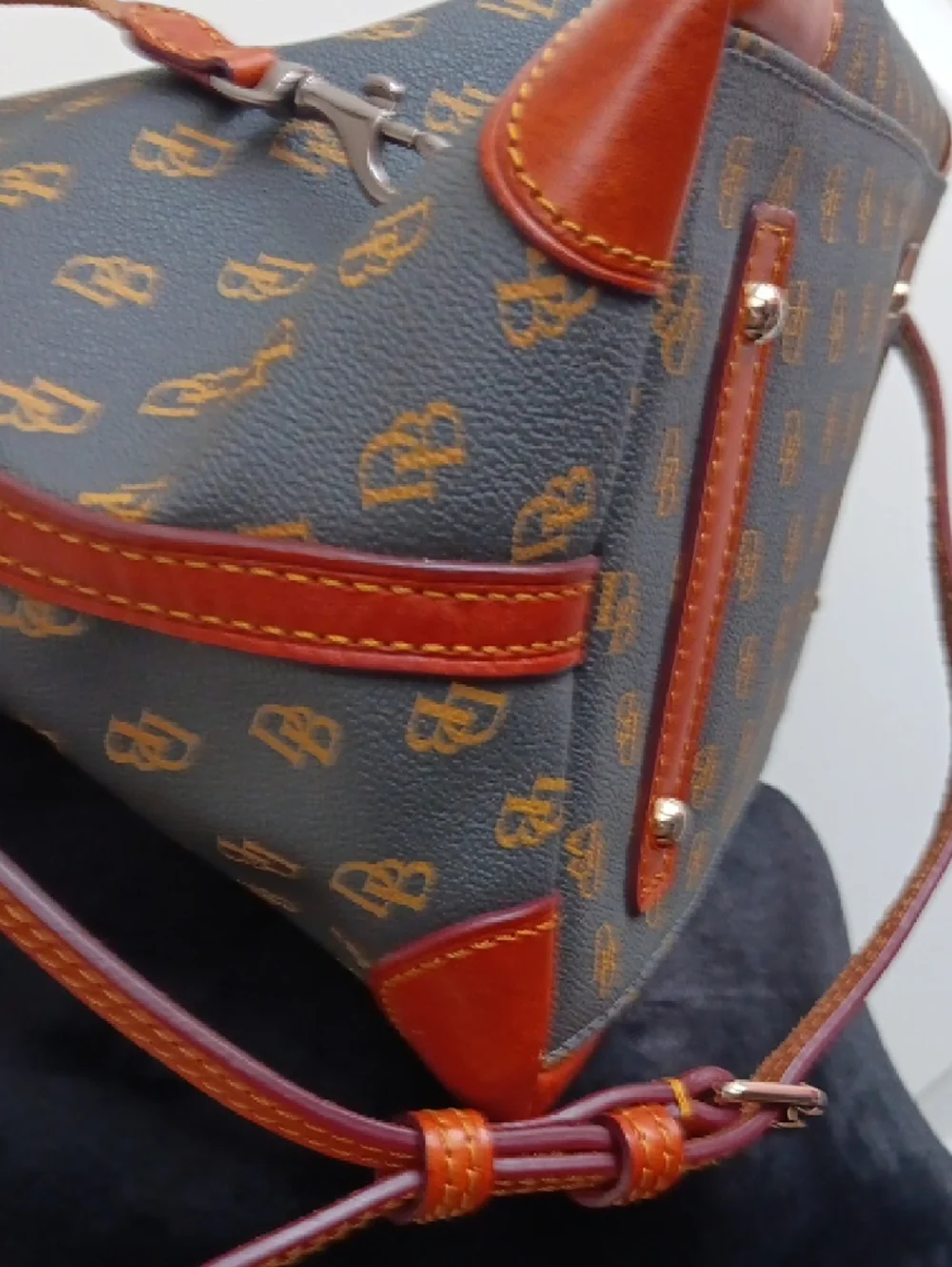 Dooney & Bourke Brown Monogram Handbag with Tan Leather Accents