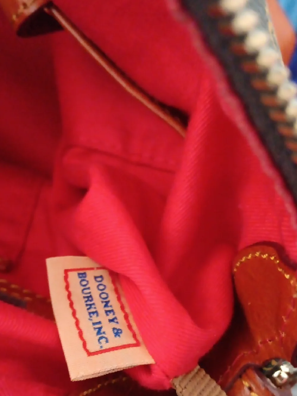 Dooney & Bourke Brown Monogram Handbag with Tan Leather Accents