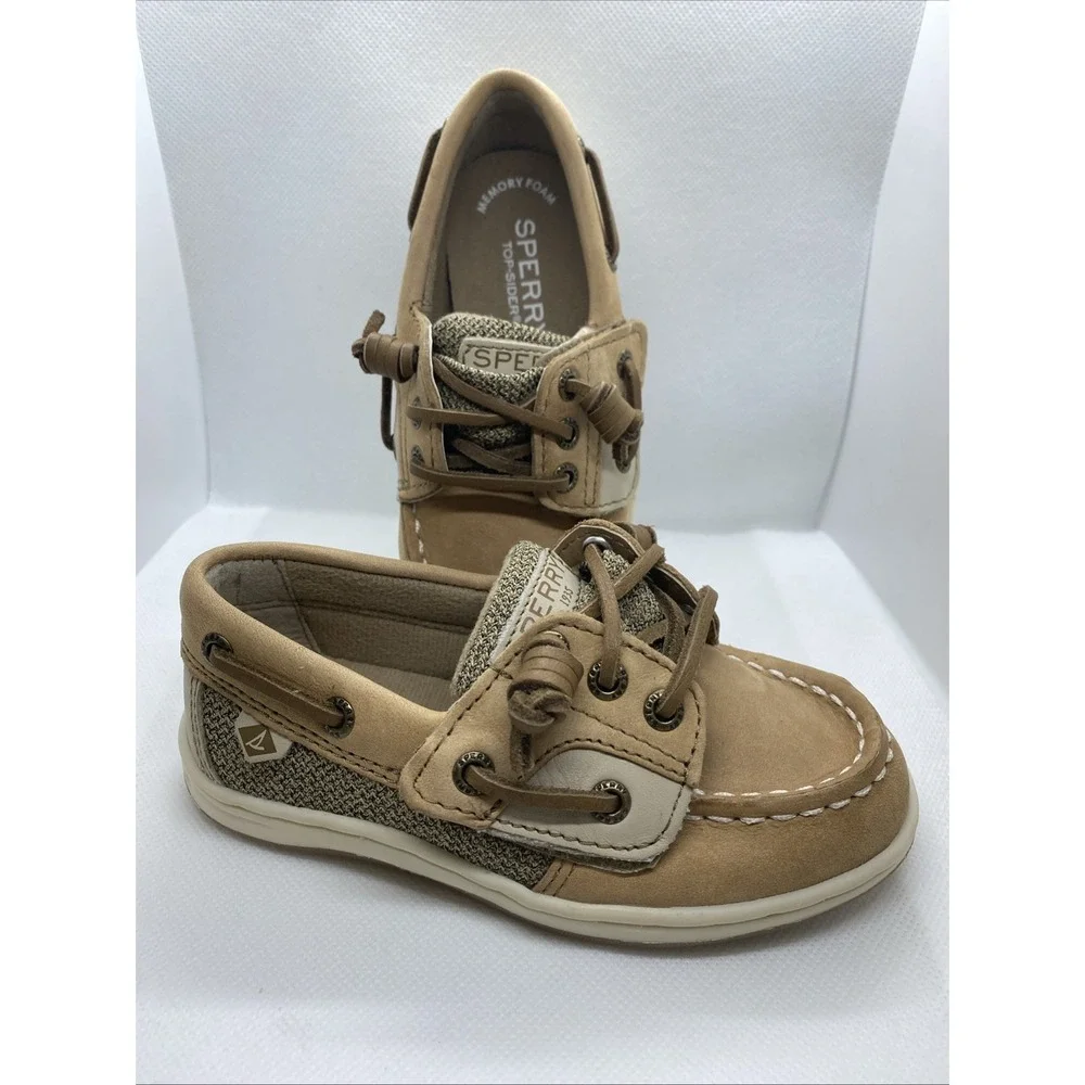 Sperry Top Sider Boat Shoes Girls Toddler Hook And Loop  8M Slip On Tan