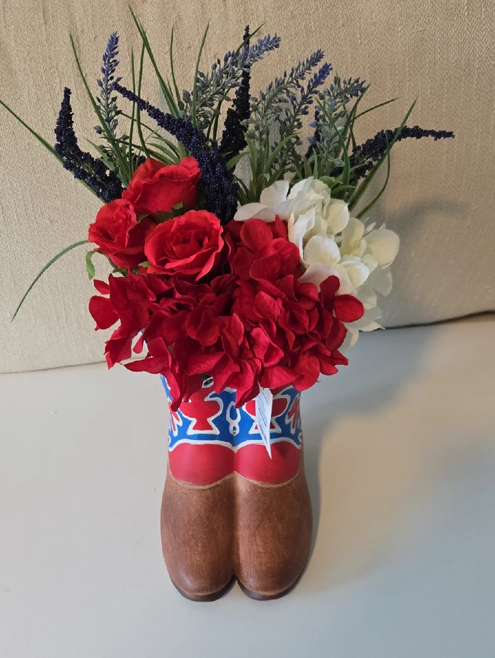 Sonoma Red, Blue, Brown Western Boot Floral Vase