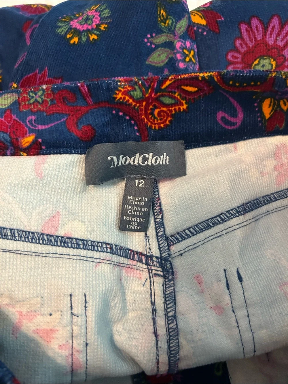 NWT ModCloth Wide Leg Baby Corduroy Floral Casual Pants SZ 12 Blue Multicolor