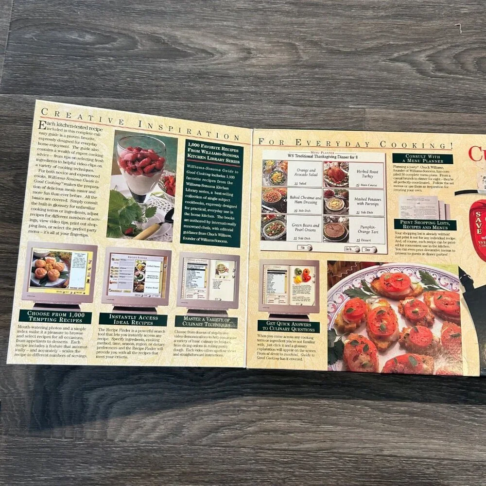 Williams Sonoma Culinary Gift Set Healthy Main Dishes Cookbook Apron 1996 VTG