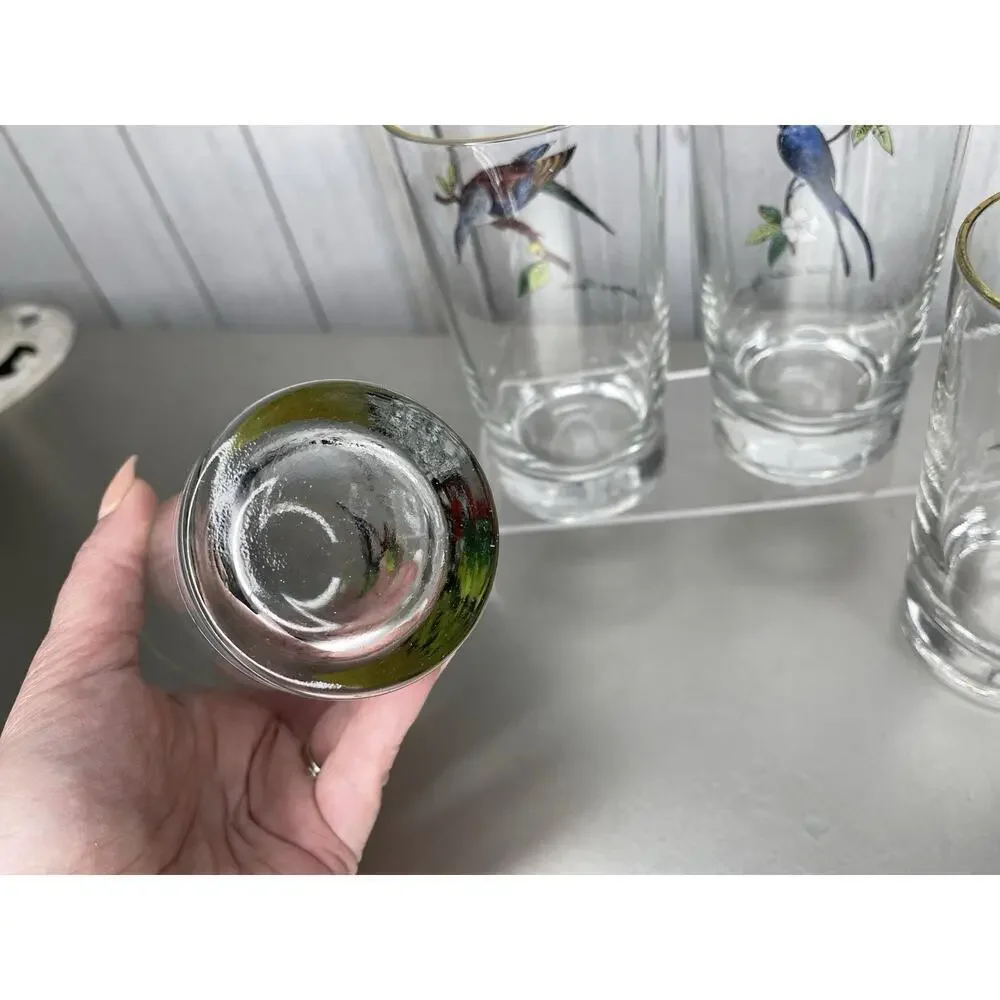 Vintage Set of 4 Hand Painted Bird Tumblers Drinking Glasses