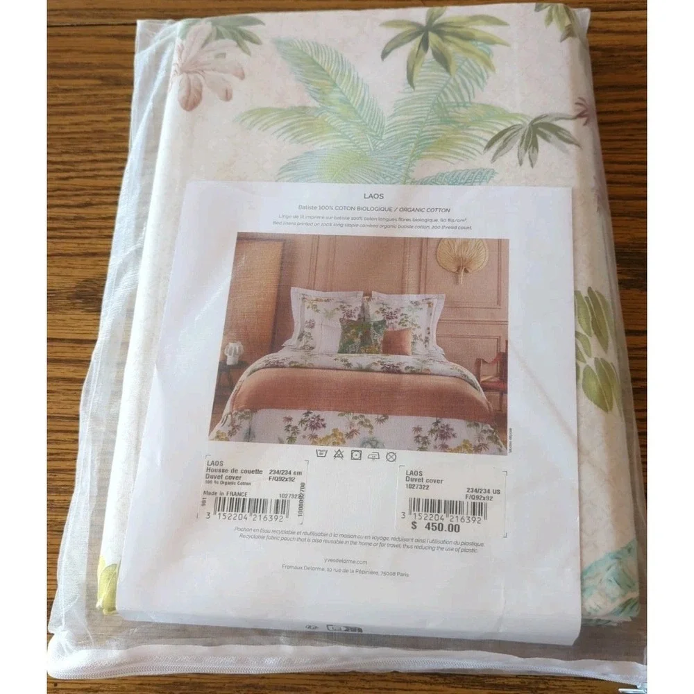 NWT Yves Delorme Paris LAOS‎ 100% Organic Cotton Queen Duvet Cover Floral France