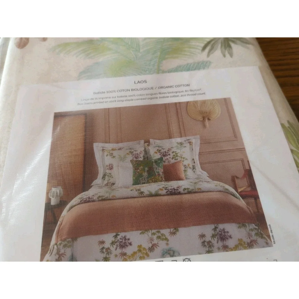 NWT Yves Delorme Paris LAOS‎ 100% Organic Cotton Queen Duvet Cover Floral France