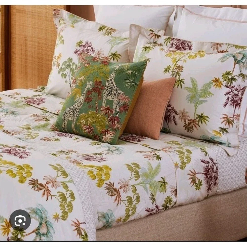 NWT Yves Delorme Paris LAOS‎ 100% Organic Cotton Queen Duvet Cover Floral France