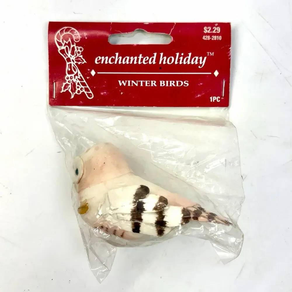 VTG Flocked Bird Ornament Enchanted Holiday Winter Birds Snowy Owl Craft NEW