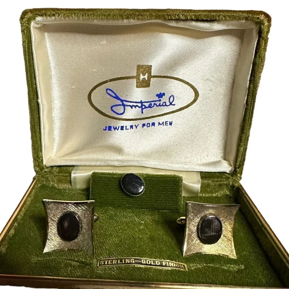 Vintage gold finish sterling silver Cufflinks and tie stud