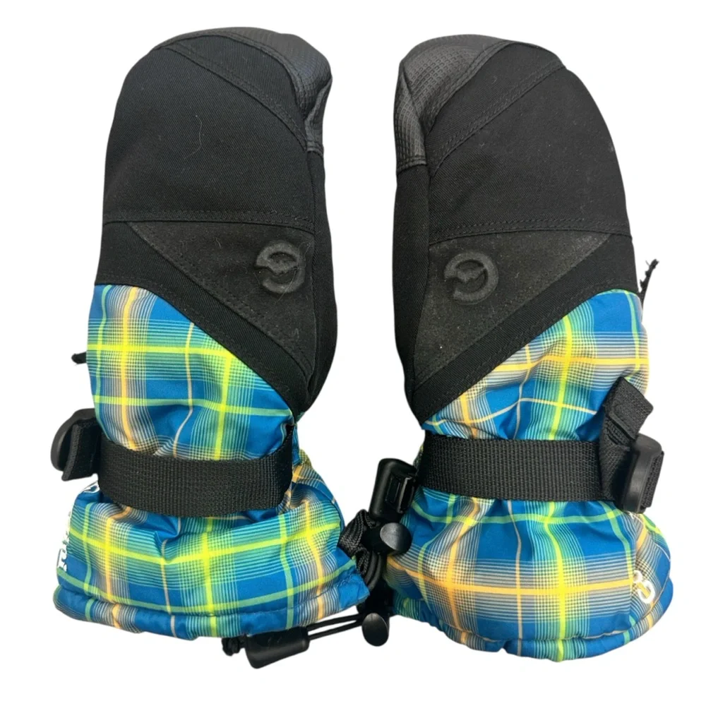 Gordini Jr Stomp III Mittens Blue‎ and Yellow Plaid AquaBloc Insert Size Small