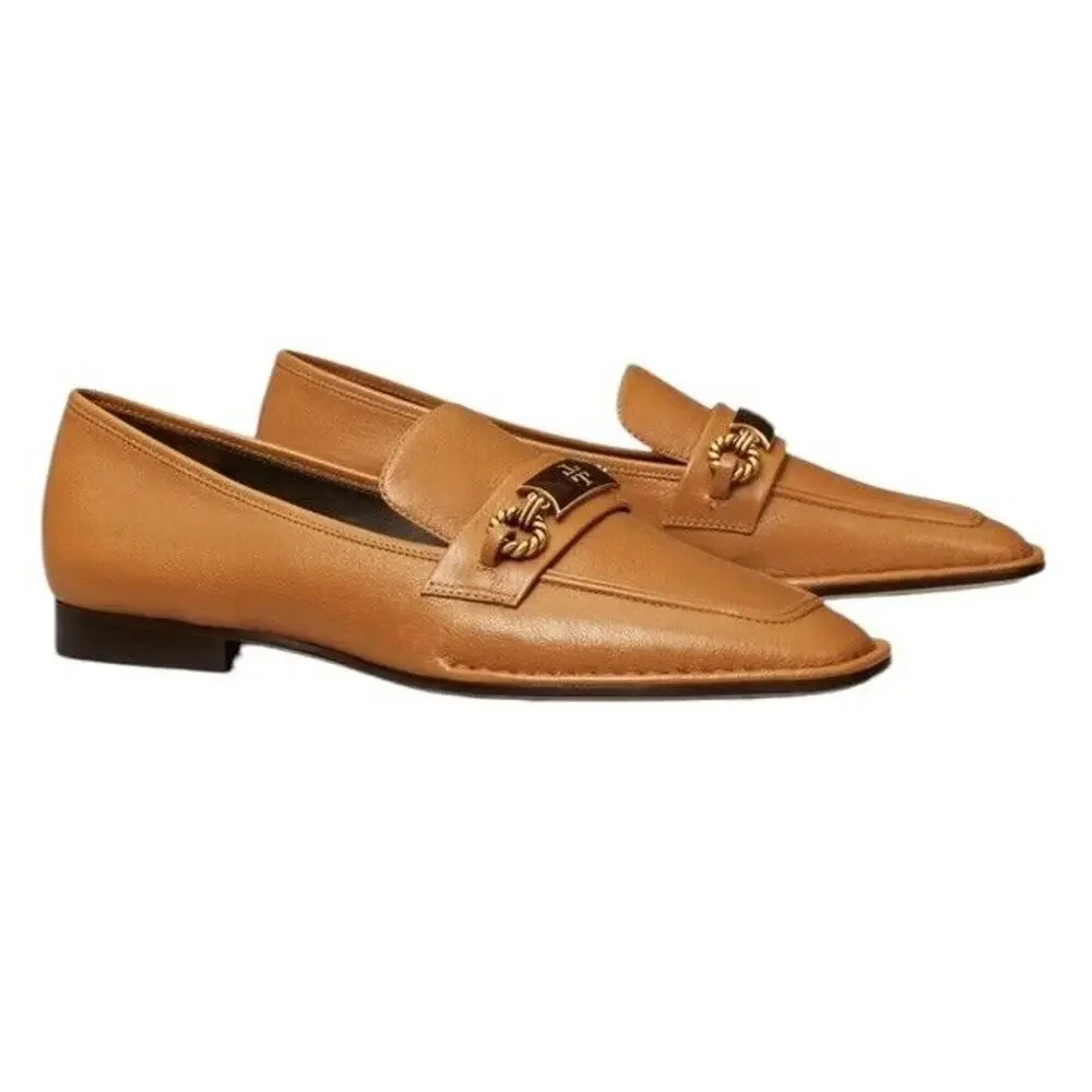 Tory Burch Size‎ 9 Perrine Loafer Shoes Square Toe Block Heel Caramel Corn NEW