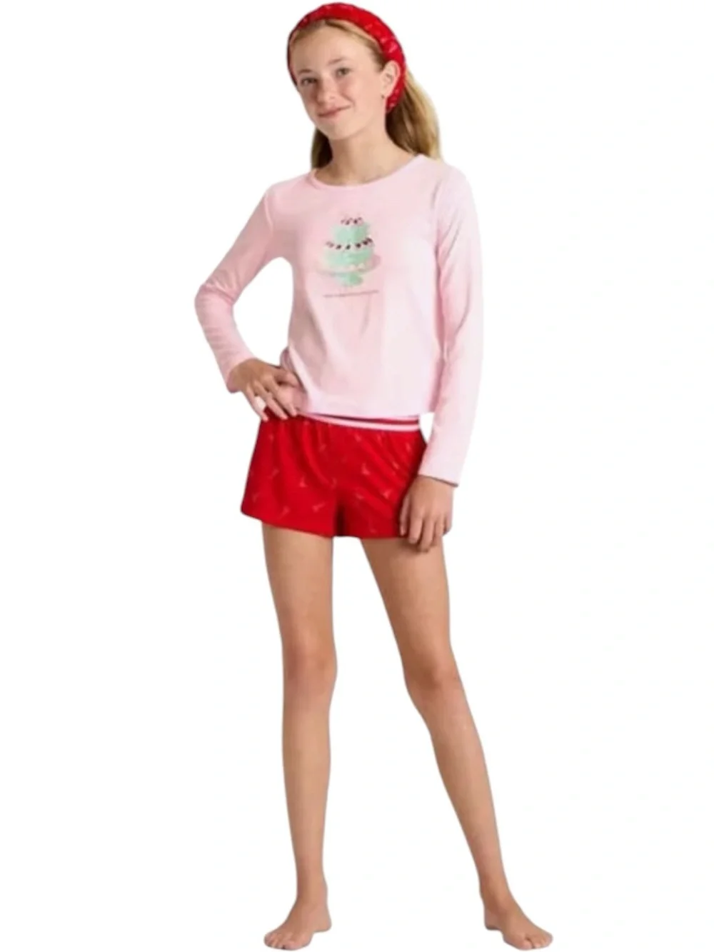 Art Class Long Sleeve Pajama Set With Pink Headband 3 Piece Set NEW Large 10/12