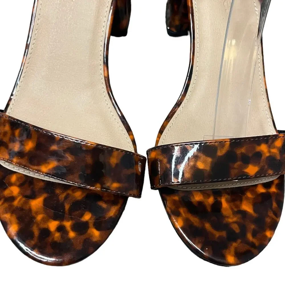 Simply Be Block Heels Women's 8 Brown Open Toe Tortoise Print Ankle Strap New