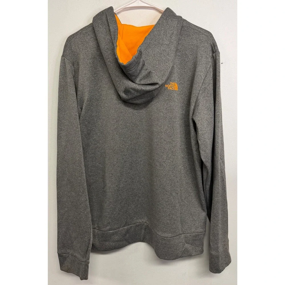 The North Face Mens Gray Orange Logo Pullover Hoodie Sweatshirt Medium TC2D