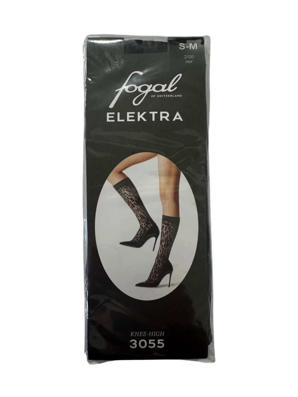 Elektra Knee-High Sheer Socks in Black - Leopard Pattern S/M