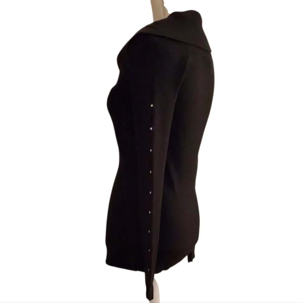 White House Black Market Black Cowl Neck Sweater Button Sleeve Details Size M