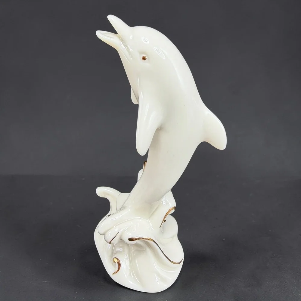 Lenox Dolphin Figurine Ivory China Gold Trim Handcrafted Nautical‎ Decor 4 Inch