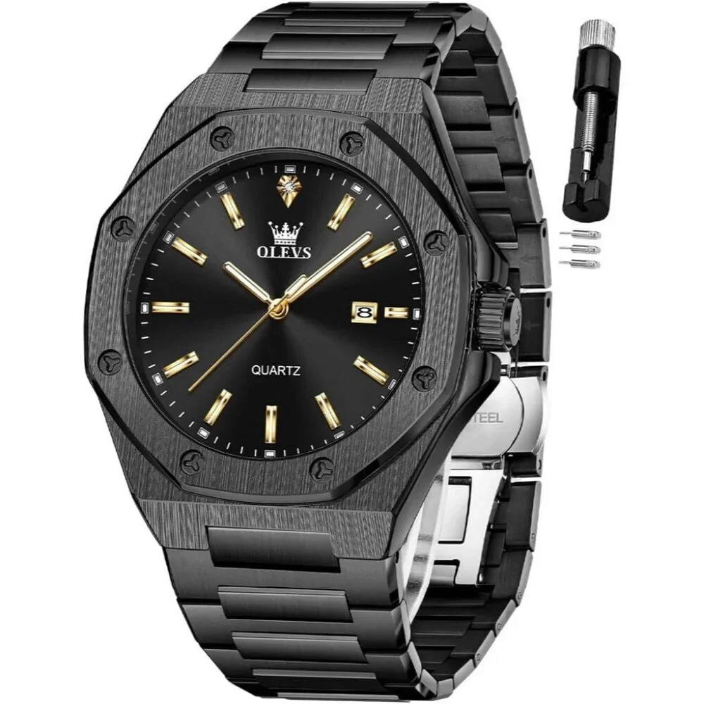 Olevs Men's Blue Stainless Steel Analog Luminous Waterproof Easy Wear Watch
