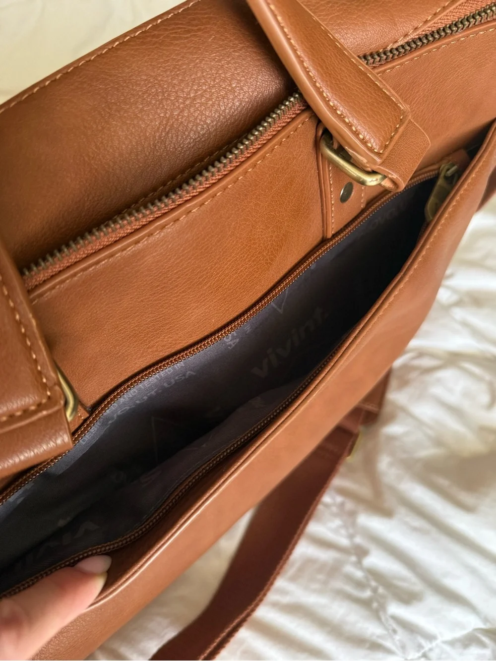 Tan Genuine Leather Men's Briefcase with Shoulder Strap
