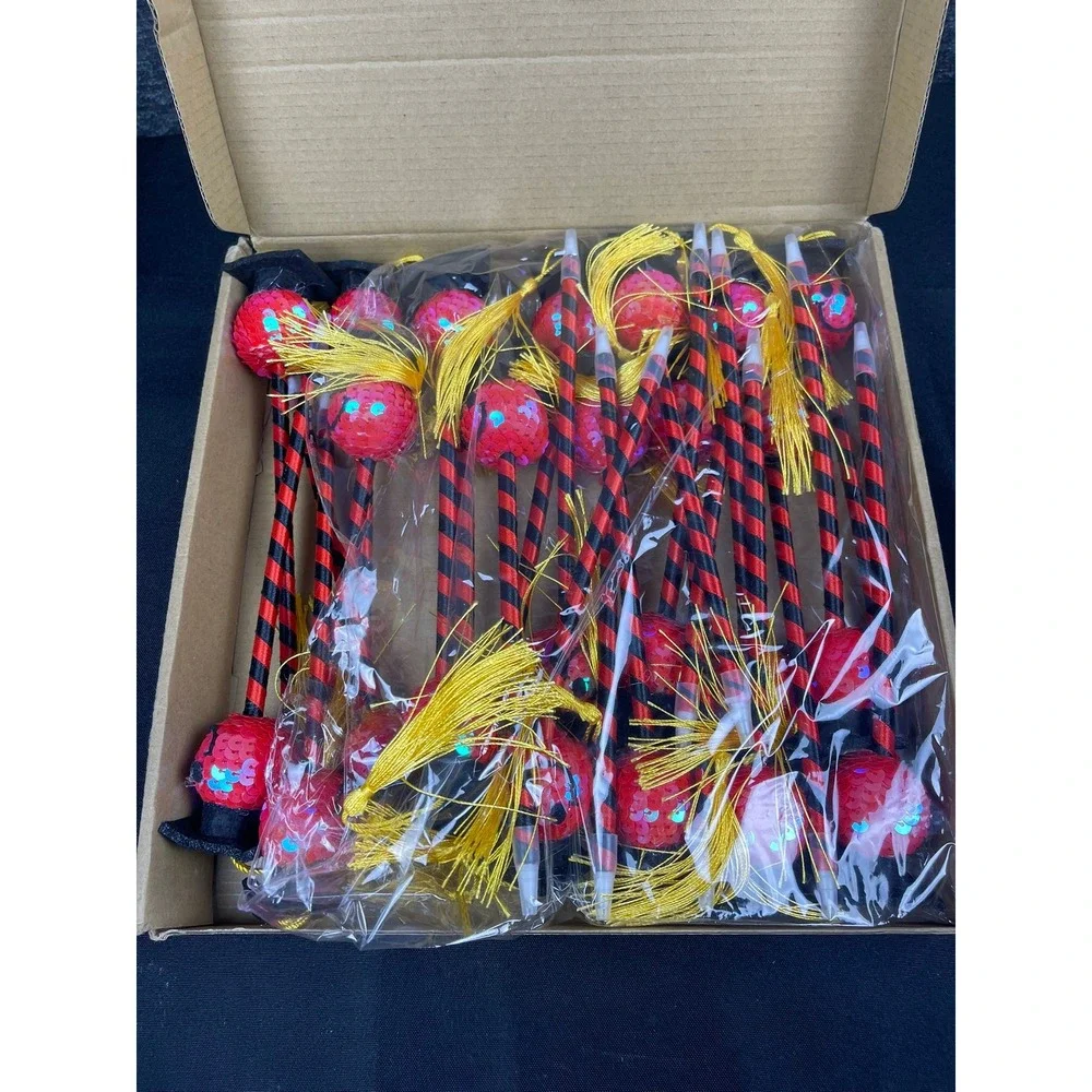 24 Pcs Graduation Smiley Face Novelty Pens Red Black Gold Tassel Party Favors