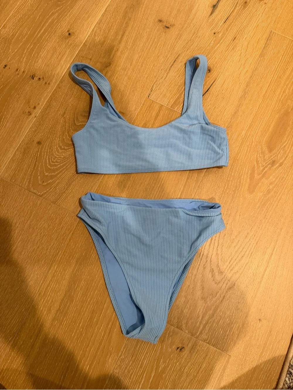 Frankie's Bikinis light blue ribbed bikini set