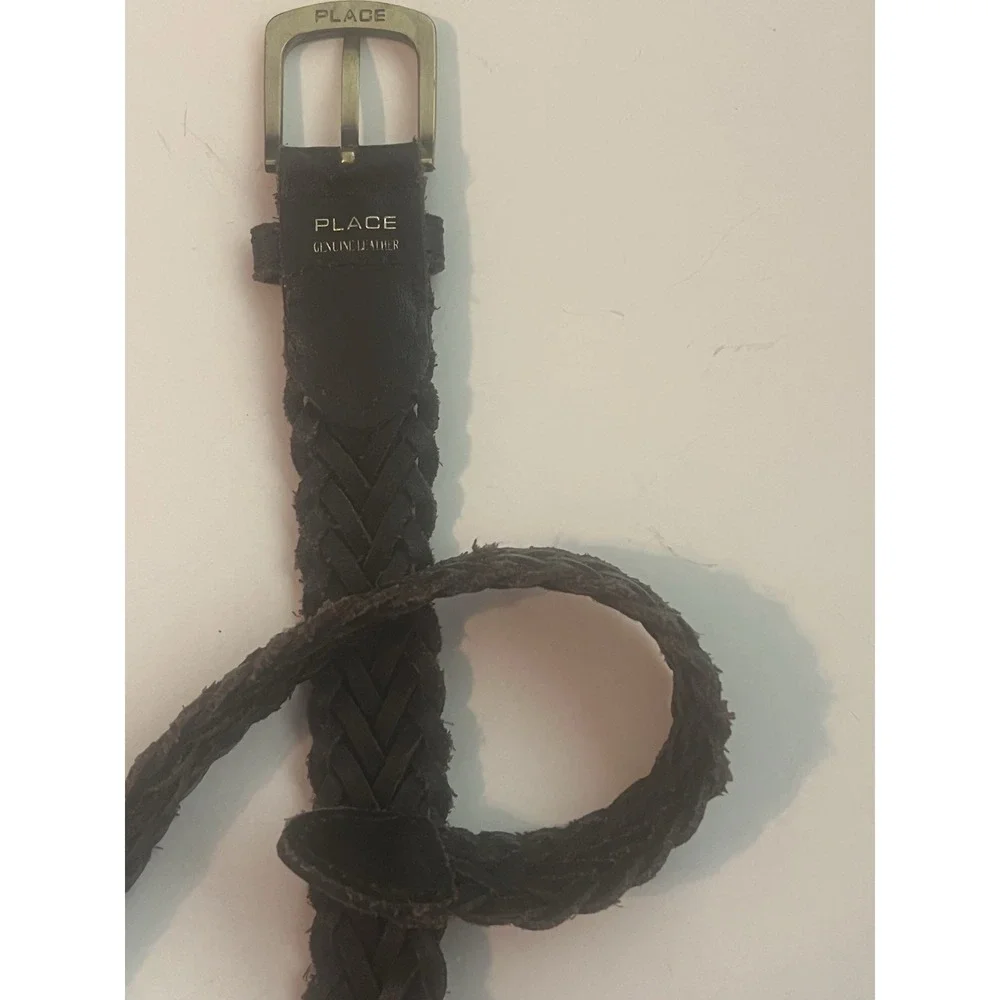 Place Genuine Leather Dark Brown Kids Boy Braided Belt XL