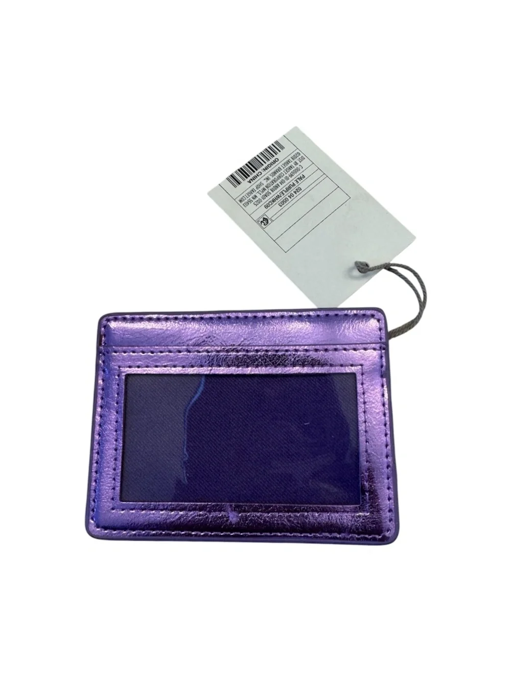 Target brand metallic purple faux leather card holder with clear id window