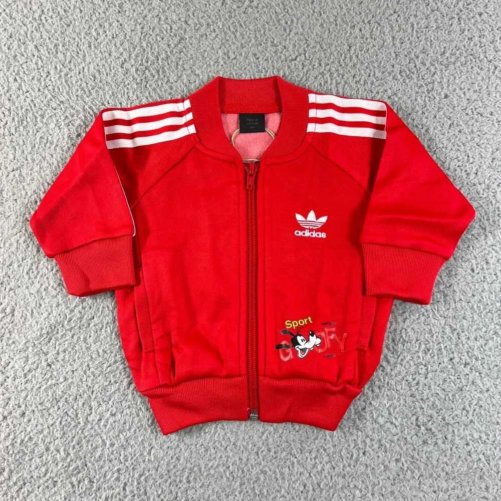 Adidas Track Suit Kids 6M Red Disney Goofy Superstar Jacket Pants Set Vintage