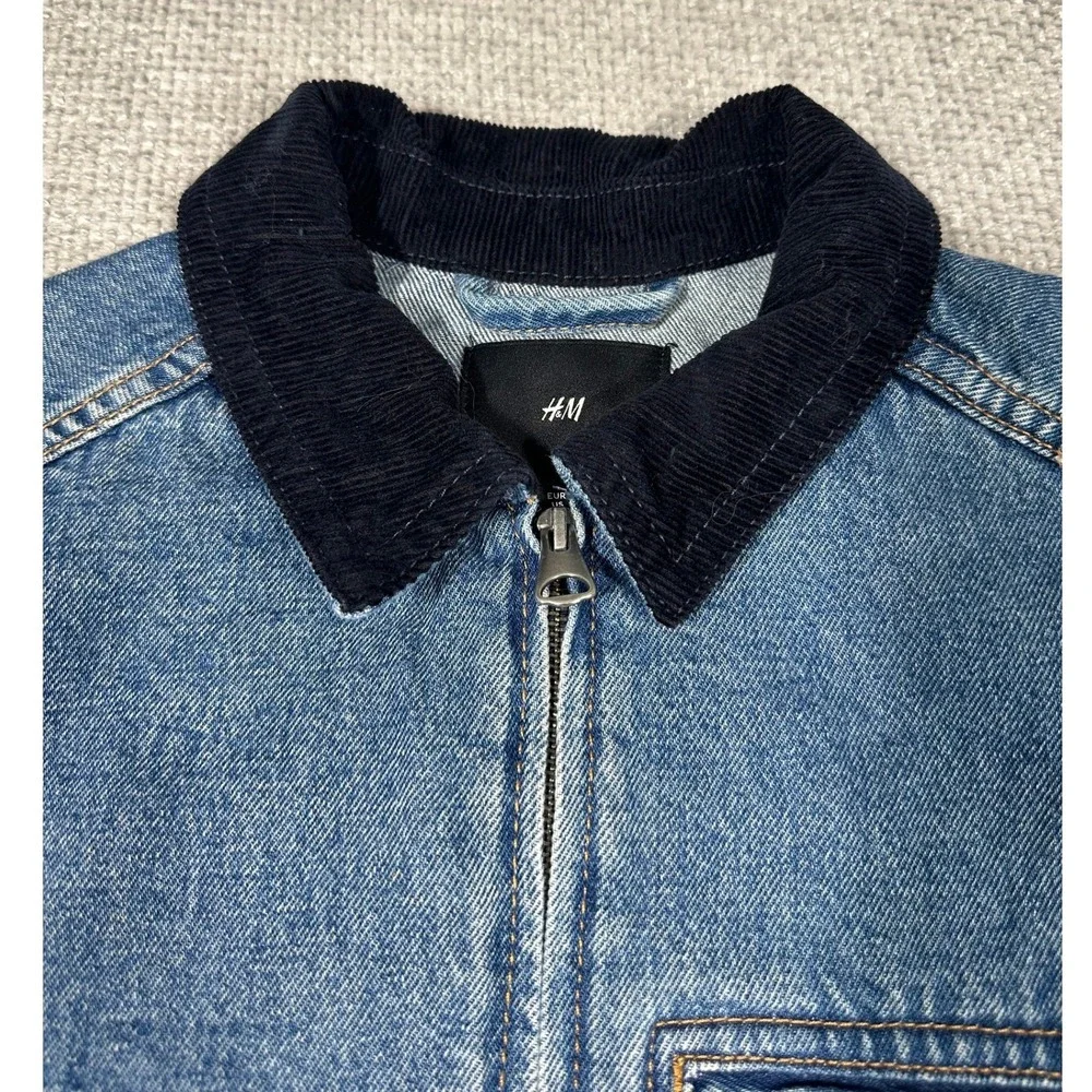 HM Denim Jacket Mens Small Blue Jean Workwear Corduroy Collar