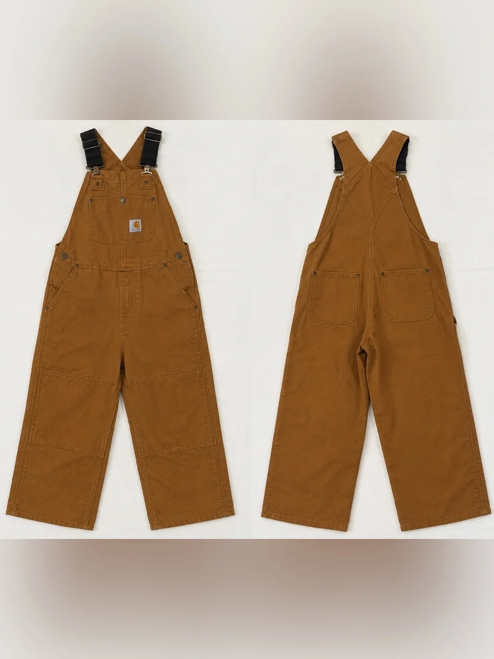 Carhartt Kids Brown Canvas Duck Bib Overalls 8 Double Knee Workwear Hunting NWOT