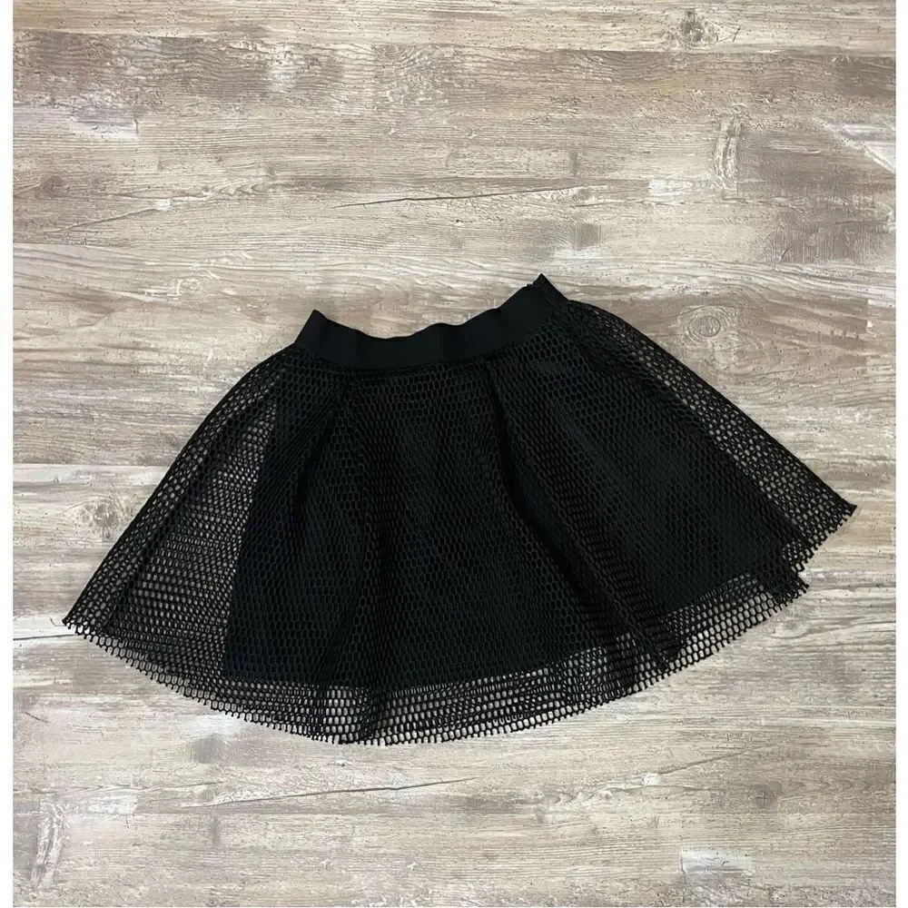 Point Black Lined Mesh Overlay Mini Skirt Hidden Side Zip Size Small
