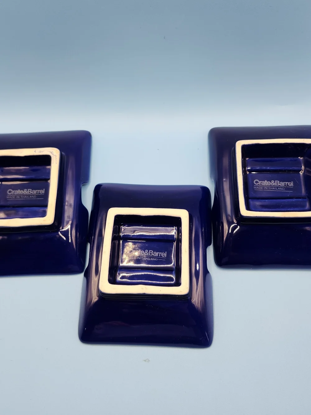 VTG Crate & Barrel Cobalt Blue Appetizer Porcelain Dishes/ Set Of 3