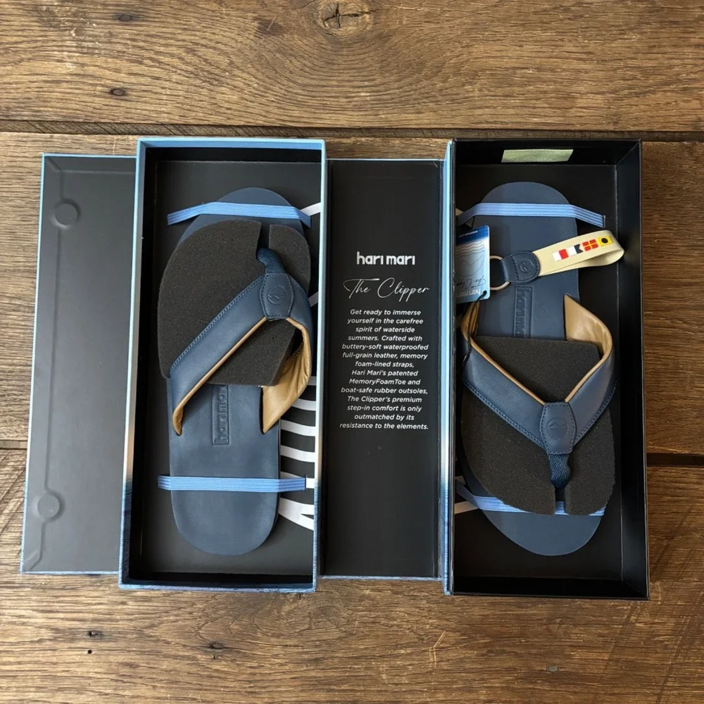 NWT Hari Mari Clipper Boat Safe Waterproof Leather Flip Flops Men LagoonSandals