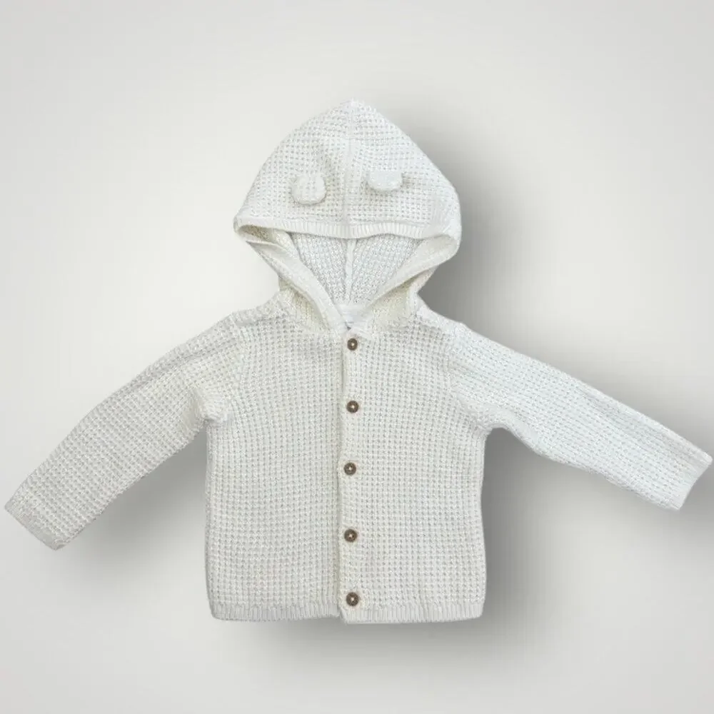 NWOT Carter's Baby Girl Ivory Waffle Knit Hooded Cardigan 12‎ Months