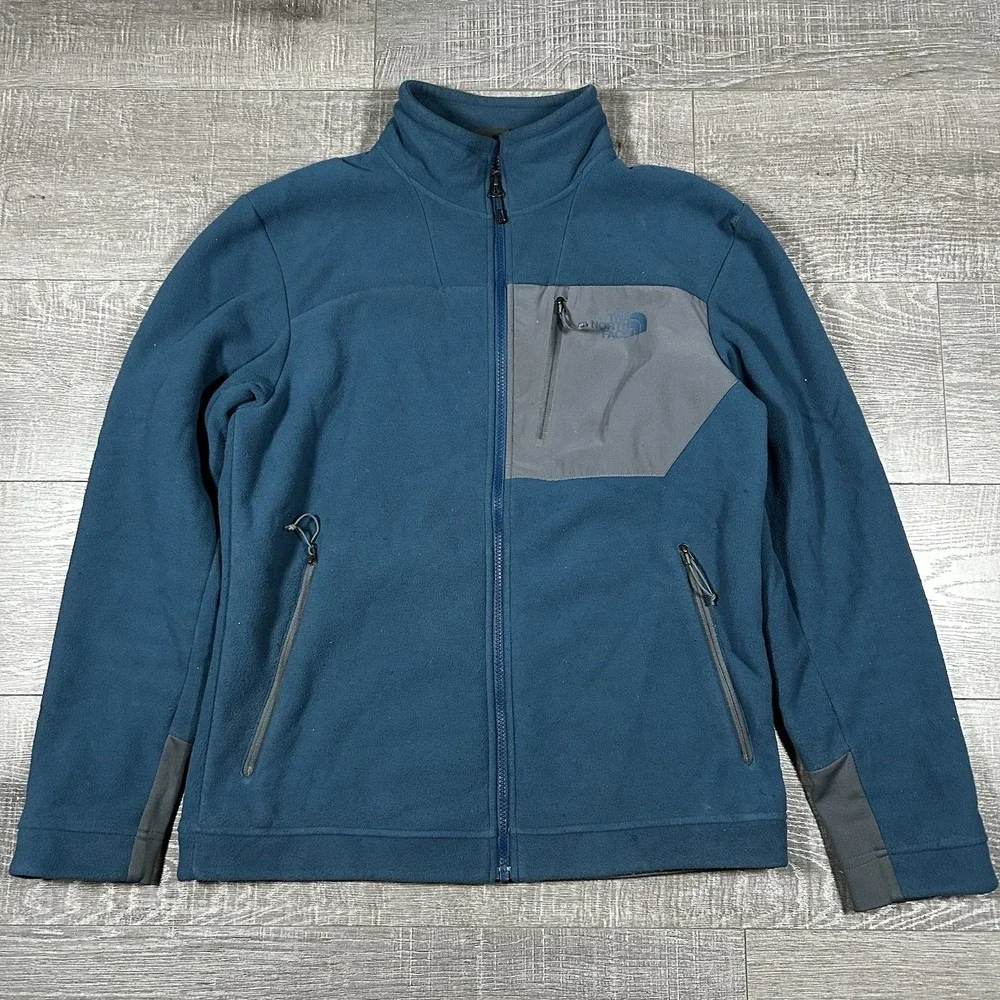 The North Face Men's‎ M Blue Fleece Jacket Full Zip Outdoor Softshell Trim