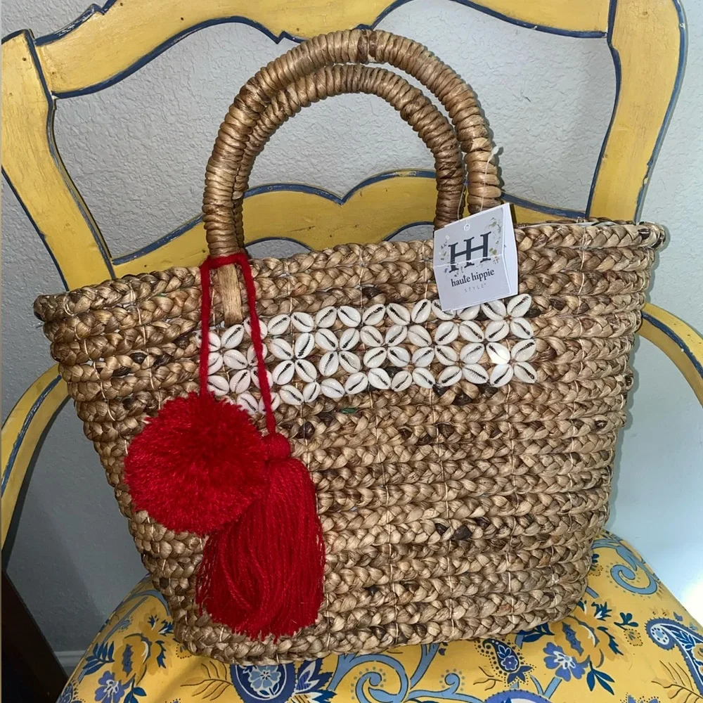 Haute Hippie‎ Woven Tote with Red and White Accents
