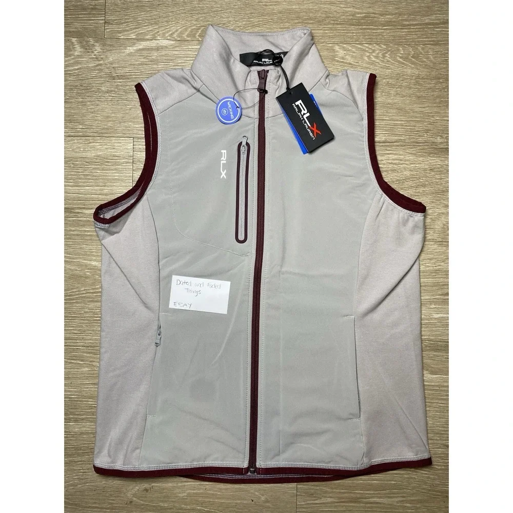 *NWT* Men Medium RLX Ralph Lauren Golf Performance Hybrid Mockneck Vest Grey/Red