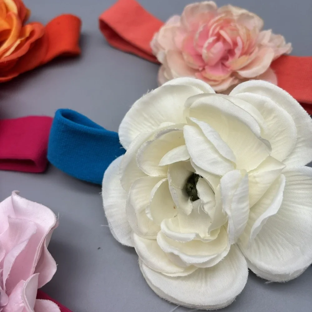 5 Pc. Large Flower Hair Bow on‎ Knit Headband Lot Gift Set Baby Girl