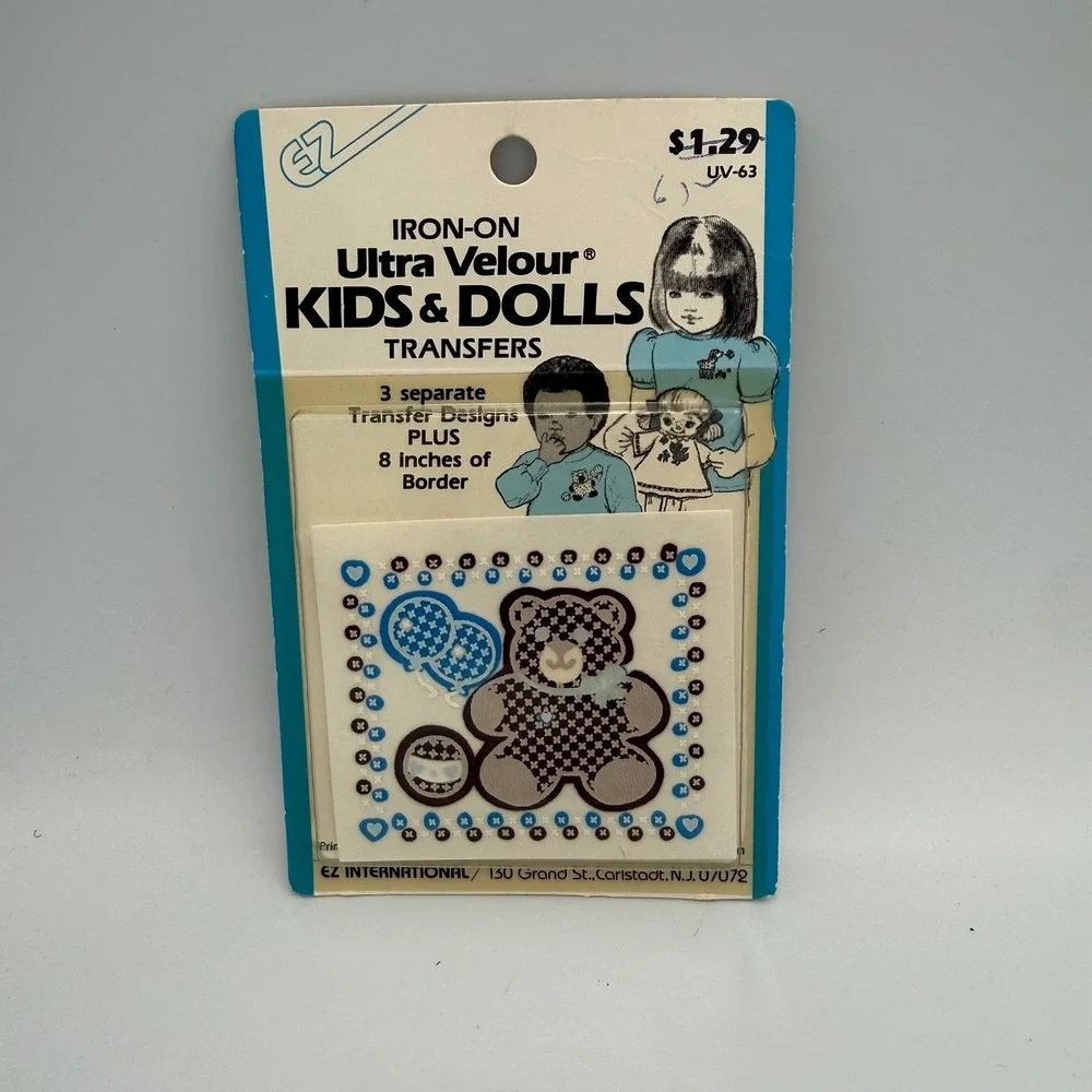 Vintage EZ Ultra Velour Kids & Dolls Iron-On Transfers Teddy Bear UV-63 New