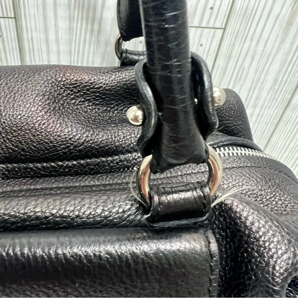 Salvatore Ferragamo Black Pebbled Leather Satchel Tote Bag Top Handle Purse