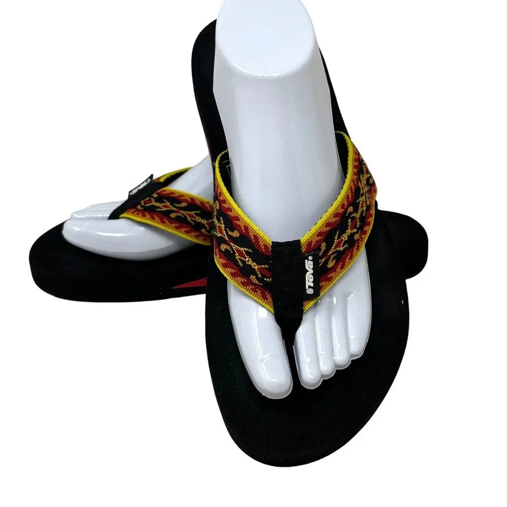 Teva 6108 Mens Woven Strap Thong Flip Flop Sandal Red Yellow‎ Size 9