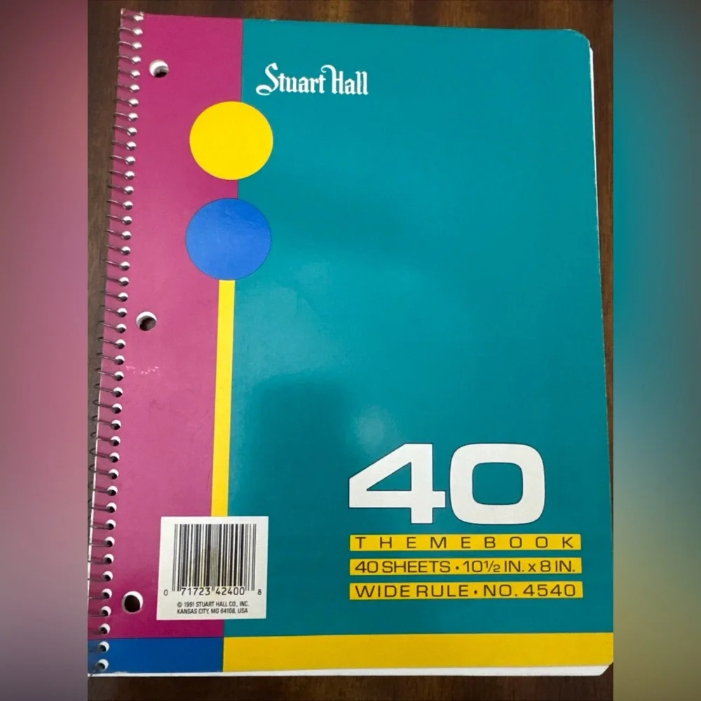 Stuart Hall 1991 vintage Teal and Pink Spiral Notebook 40‎ pages