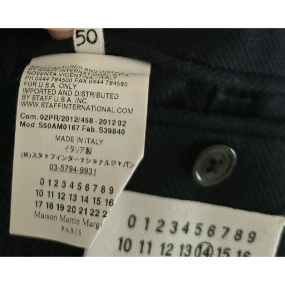 Maison Margiela Mens Pea Coat Line 14‎ Navy Blue Contrast Corduroy Cuffs Size 50