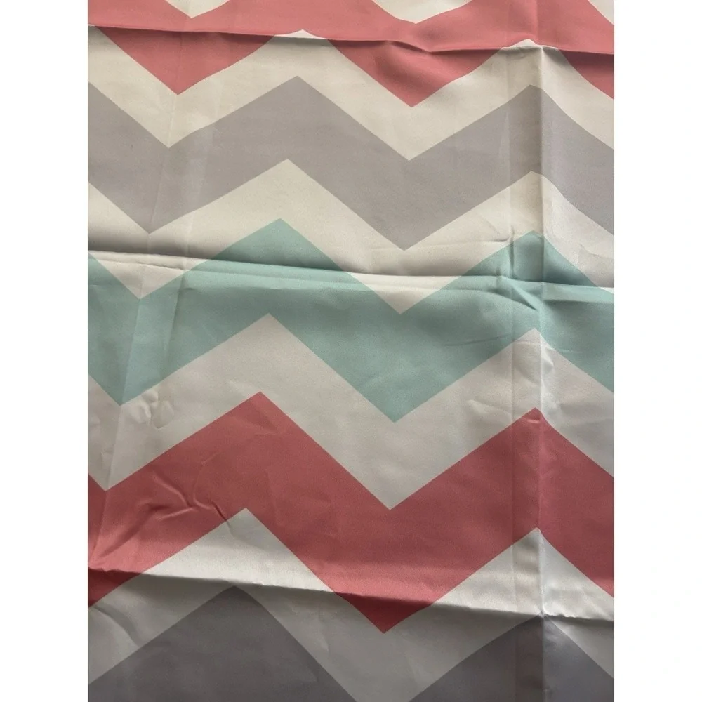 Chevron Print Curtain Panel Coral Aqua Gray‎ White Zig Zag