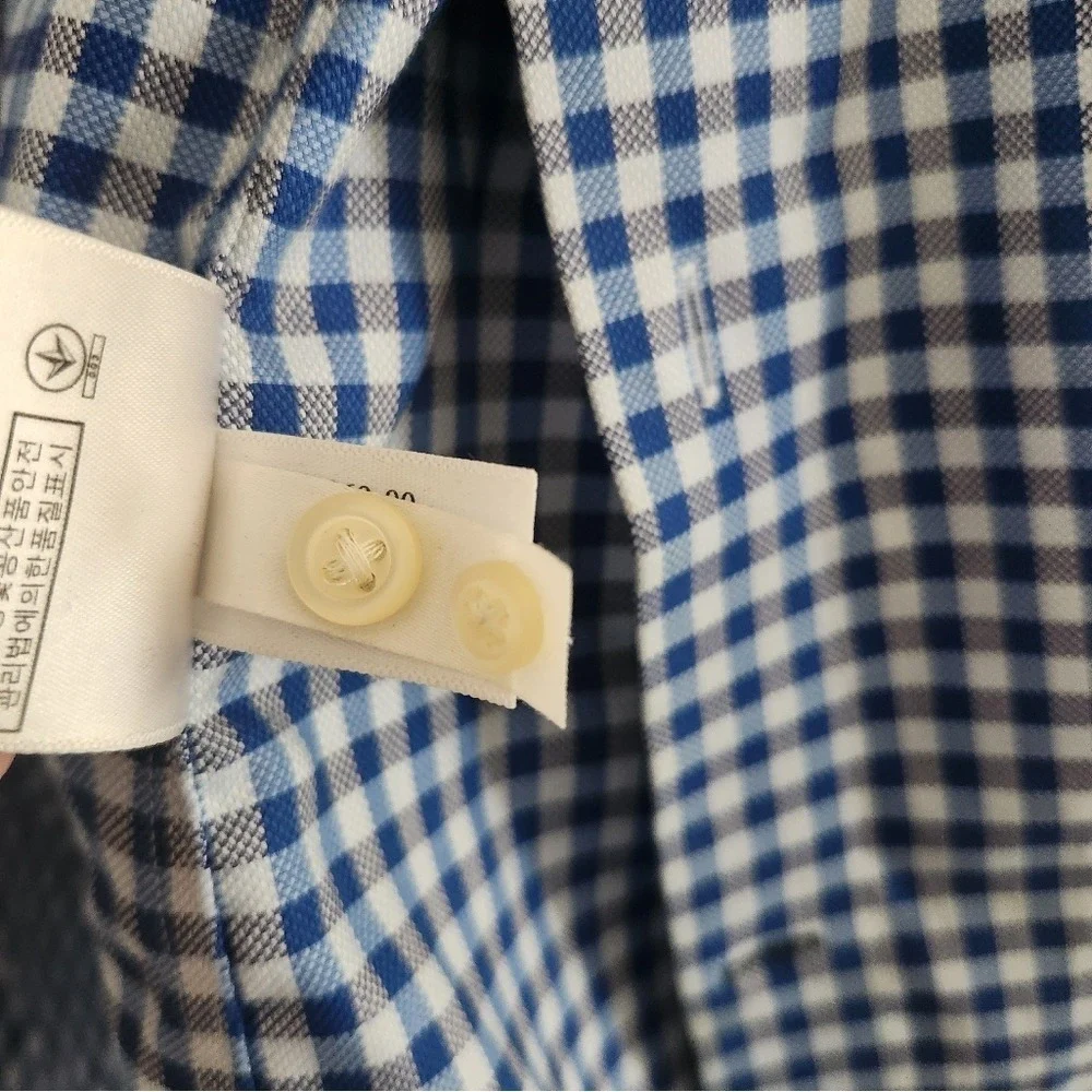 Banana Republic Mens Large Blue Check Button Down Non Iron Slim Fit Shirt Cotton
