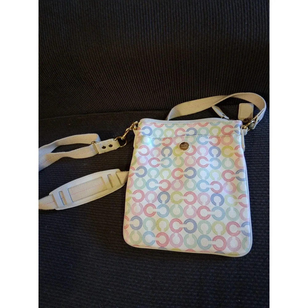 COACH WAVERLY SIGNATURE CROSSBODY SWINGPACK WHITE PINK BLUE GREEN‎ 43625