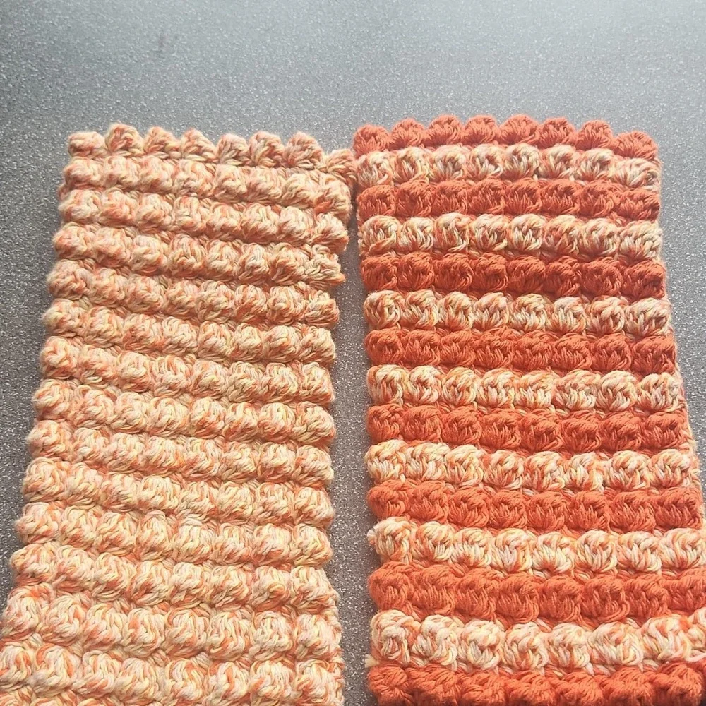 Handmade‎ Crocheted swifter covers. Reusable. Set of 2 Orange and Beige