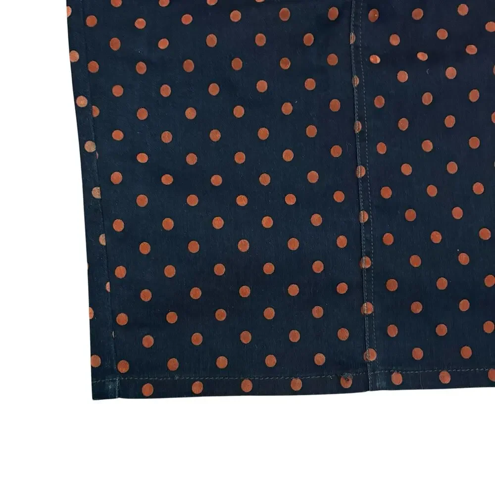Anthropologie Pilcro Navy Brushed Denim Rust Polka Dot Pencil Skirt 27/4